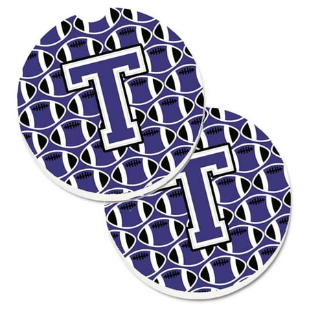 

Carolines Treasures CJ1068-TCARC Letter T Football Purple & White Set of 2 Cup Holder Car Coaster
