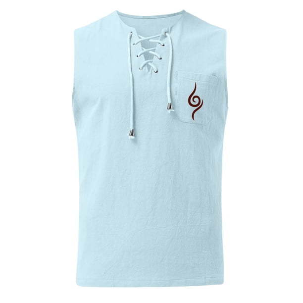 pstuiky Camisetas sin mangas para hombre, Camiseta sin mangas con estampado de color liso y bolsillo con cordón de verano para hombre Chaleco de hombre l