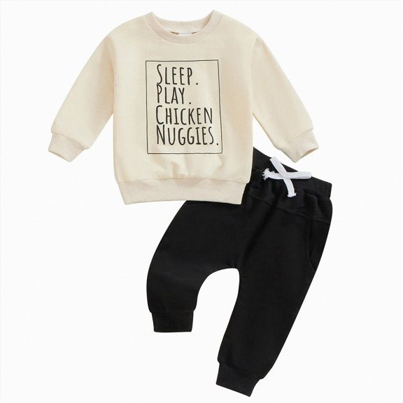 larppty Toddler Baby Boy Clothes Letter Print Long Sleeve Sweatshirt Pullover Tops and Jogger Pants Cute Fall Winter Outfit (Khaki,12-18 Months)
