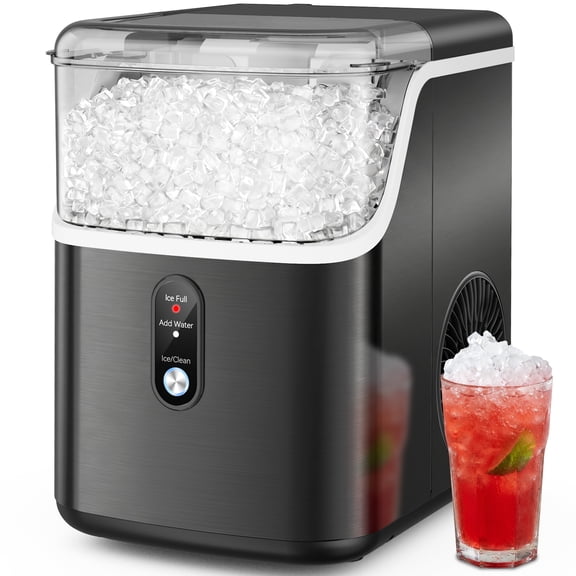 Snowyermine 35lb Nugget Ice Maker Portable Countertop, Pebble Crushed Soft Chewable Ice Maker Machine, Stainless Steel,Black