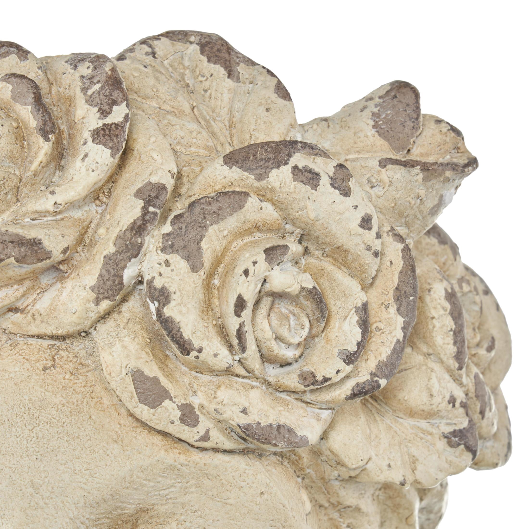 DecMode 11" x 22" Distressed Antique Greek Bust Cream Magnesium Oxide Woman Planter with Floral Accents