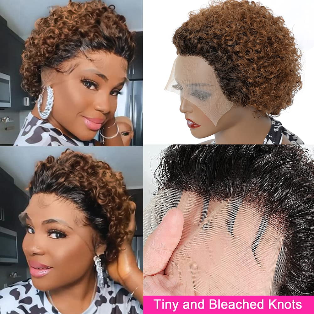 Urbeauty Pixie Curly Lace Front Wigs Human Hair for Women Brazilian Short Human Hair Wigs Ombre Brown Lace Wig 150% Density Pre plucked