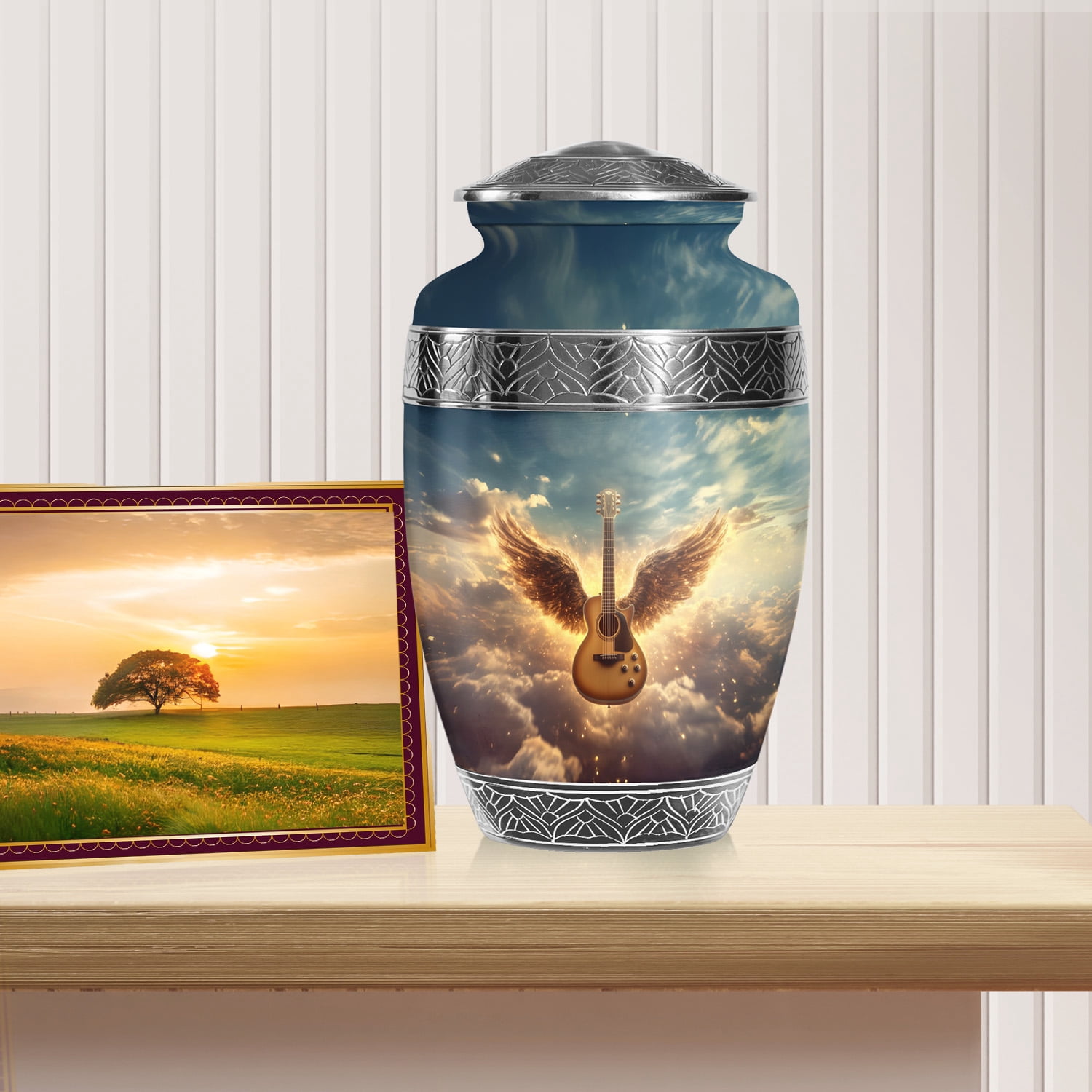 YATSKIA Angel Wings Guitar Burial Urn For Ashes Adult Female And Male, Decorative Urns Large For Human Ashes Adult Men And Women, (200 Cubic, Large 10 Inch)