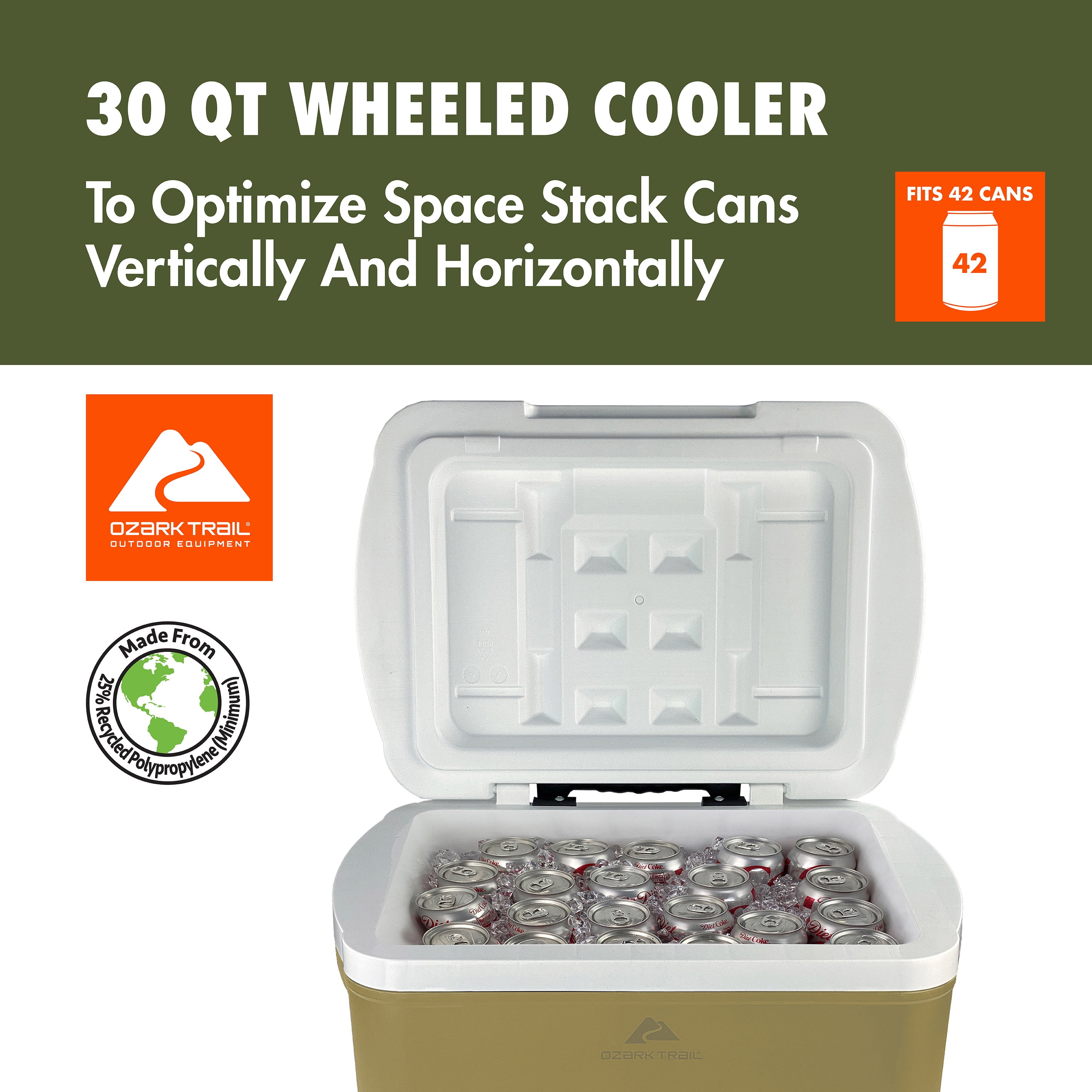 Ozark Trail 30 Quart Capacity Hard Side Wheeled Cooler, 42-Can, Gold
