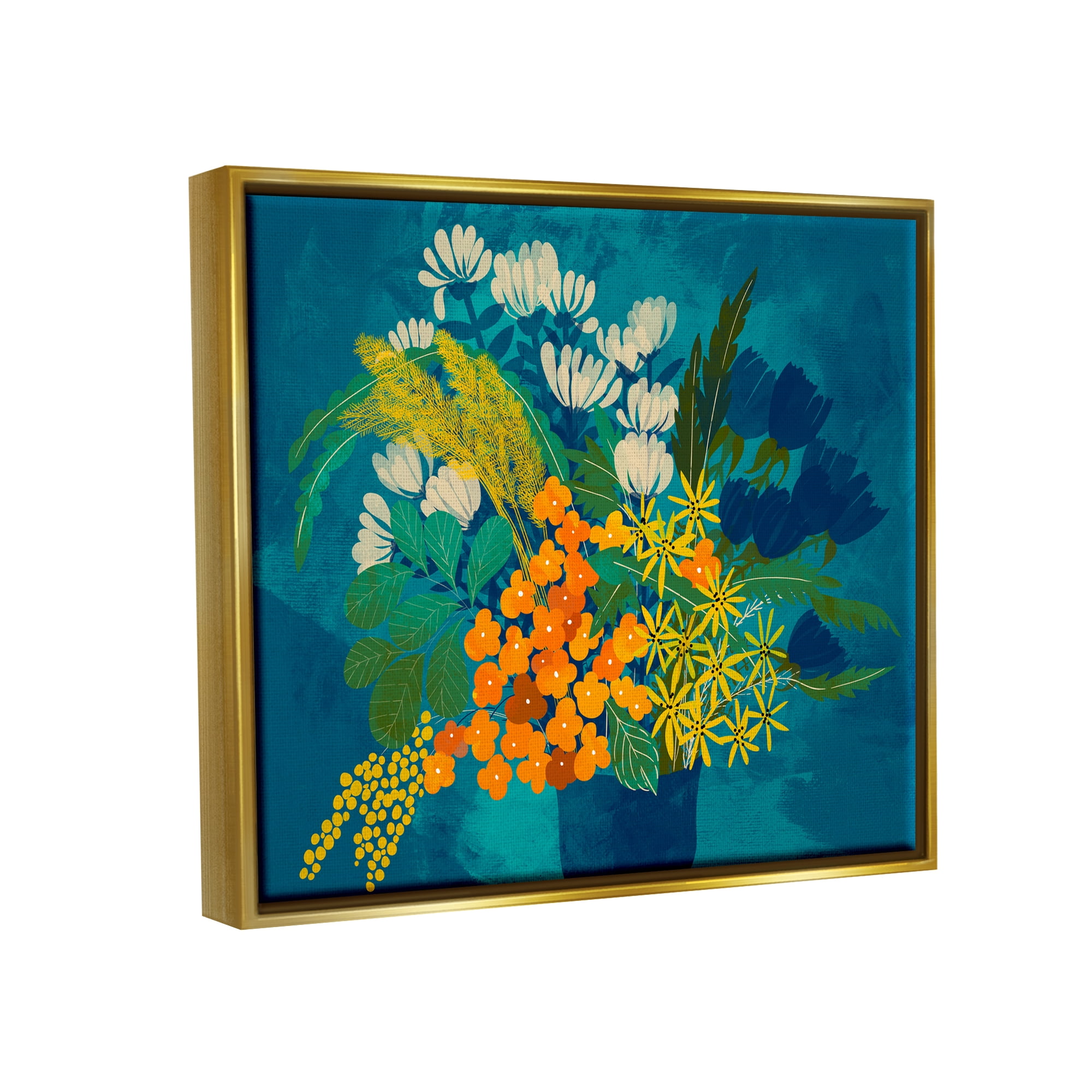 Stupell Industries Mixed Vase Florals Botanical & Floral Painting Gold Floater Framed Canvas Art Print Wall Art, 21 x 17