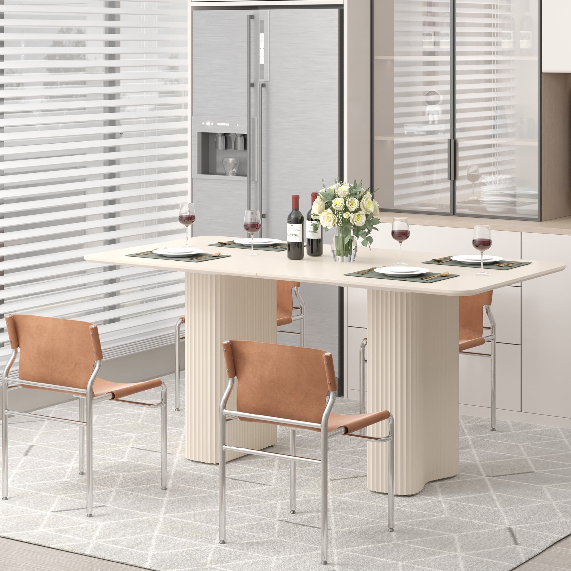 Uforic 63 " Modern Dining Table with Curved Wave Legs, Cream White Rectangular Kitchen Table for 4-6 Person, Dining Room Table for Gathering, Kitchen, Dining Living Room