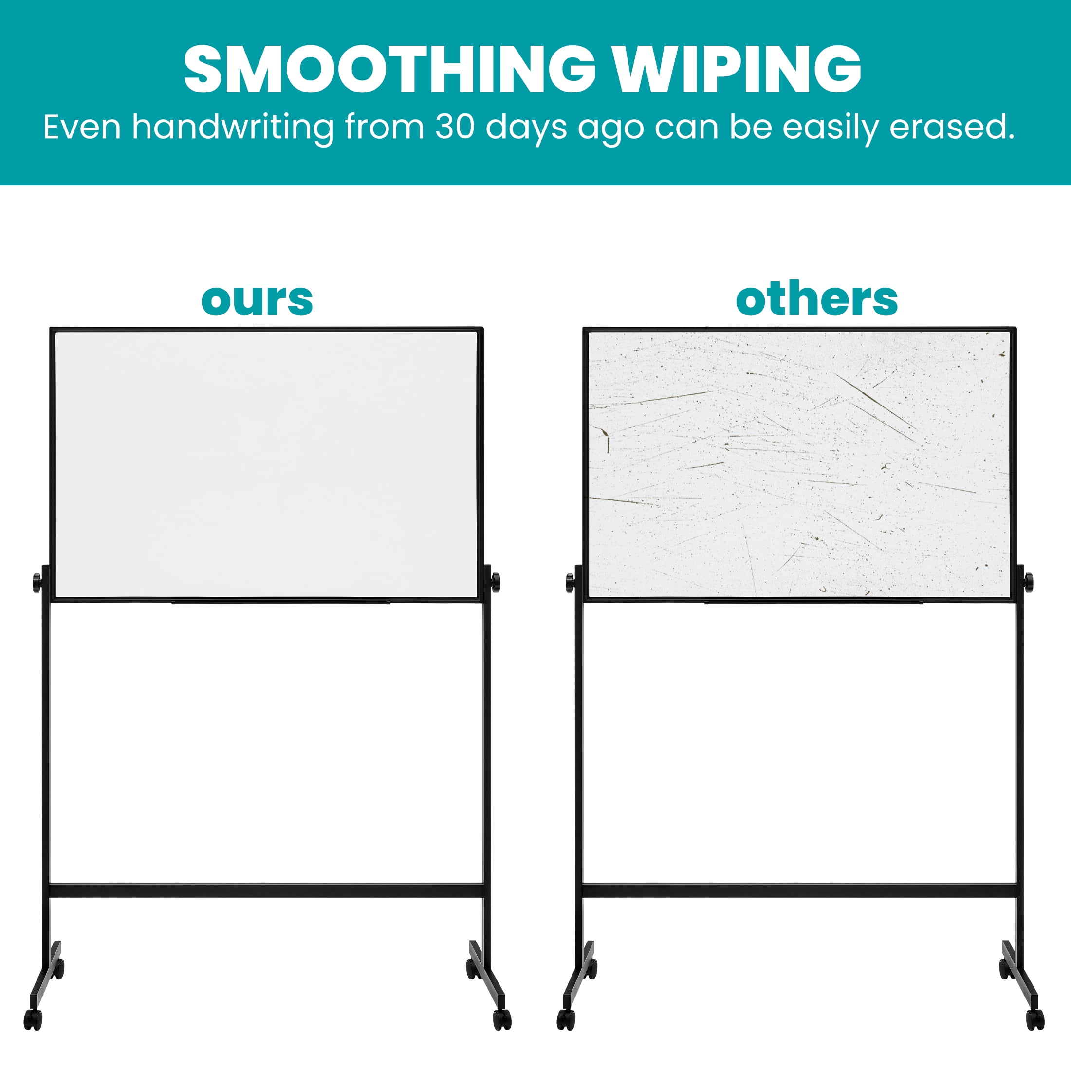 edx 46x32 Mobile Magnetic Whiteboard with Aluminum Stand & Wheels for Home Office, Classroom, Black