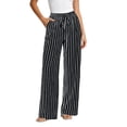 thumbnail image 3 of Yxbdin Striped Print Linen Pants for Women Elastic Drawstring High Waist Long Pants Comfortable Relaxed Fit Casual Trousers Everyday Daily Wear, 3 of 9