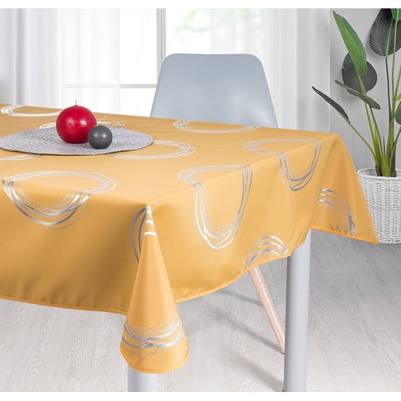 Circle Mustard 100% Polyester, Stain Resistant Tablecloth 118 x 59 inch