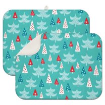 Turquoise Christmas Tree Pattern Dish Drying Mat for Kitchen 1 Pack, Ultra Absorbent Microfiber Dishes Drainer Mats,18x24in(46x61cm)