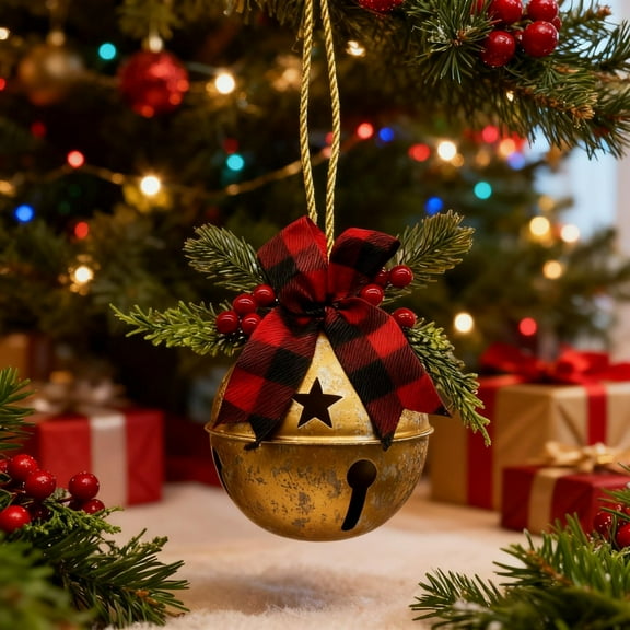 Large Wrought Iron Jingle Bells 6 Inch – Vintage Christmas Tree Mantel Front Door Decor Rustic Holiday Bell Set for Wreath Garland Table Centerpiece Festive Present