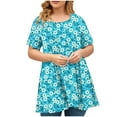 thumbnail image 2 of Tdoqot Womens Plus Size Floral Shirts- Short Sleeve Casual Dressy V-Neck Loose Summer Tops Blouse Sky Blue Size 4XL, 2 of 4