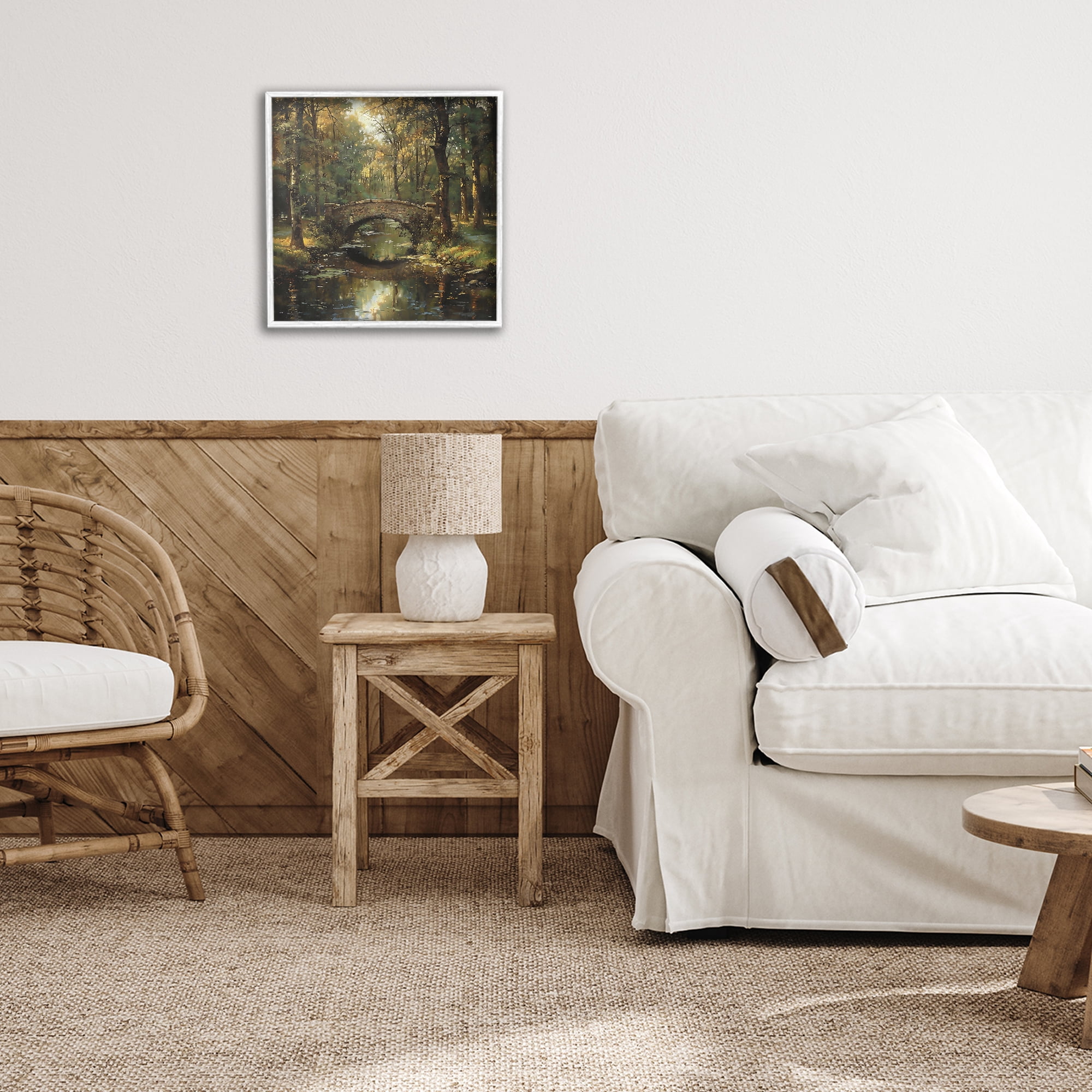 Stupell Industries Forest Bridge in Autumn Light White Framed Giclee Art, design by Creative Studio