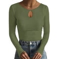 thumbnail image 2 of Ladybranch Womens Slim Drop Neck Fall Fashion Tee Trendy Tight Tops Stretchy Shirts Army Green, 2 of 5