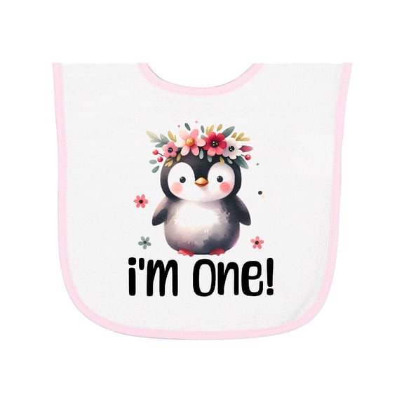 Inktastic Babys First Birthday Penguin 1 Year Old Girl Baby Terry Cloth Bib
