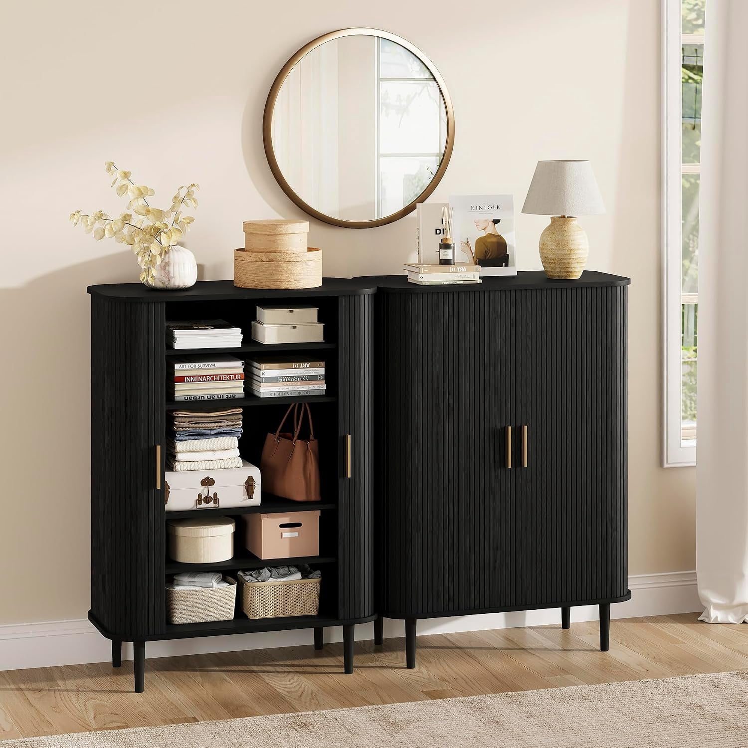 31.5 " Shoe Storage Cabinet with Sliding Door, 6-Tier Adjustable Freestanding Shoe Organizer for Entryway, Hallway, Black