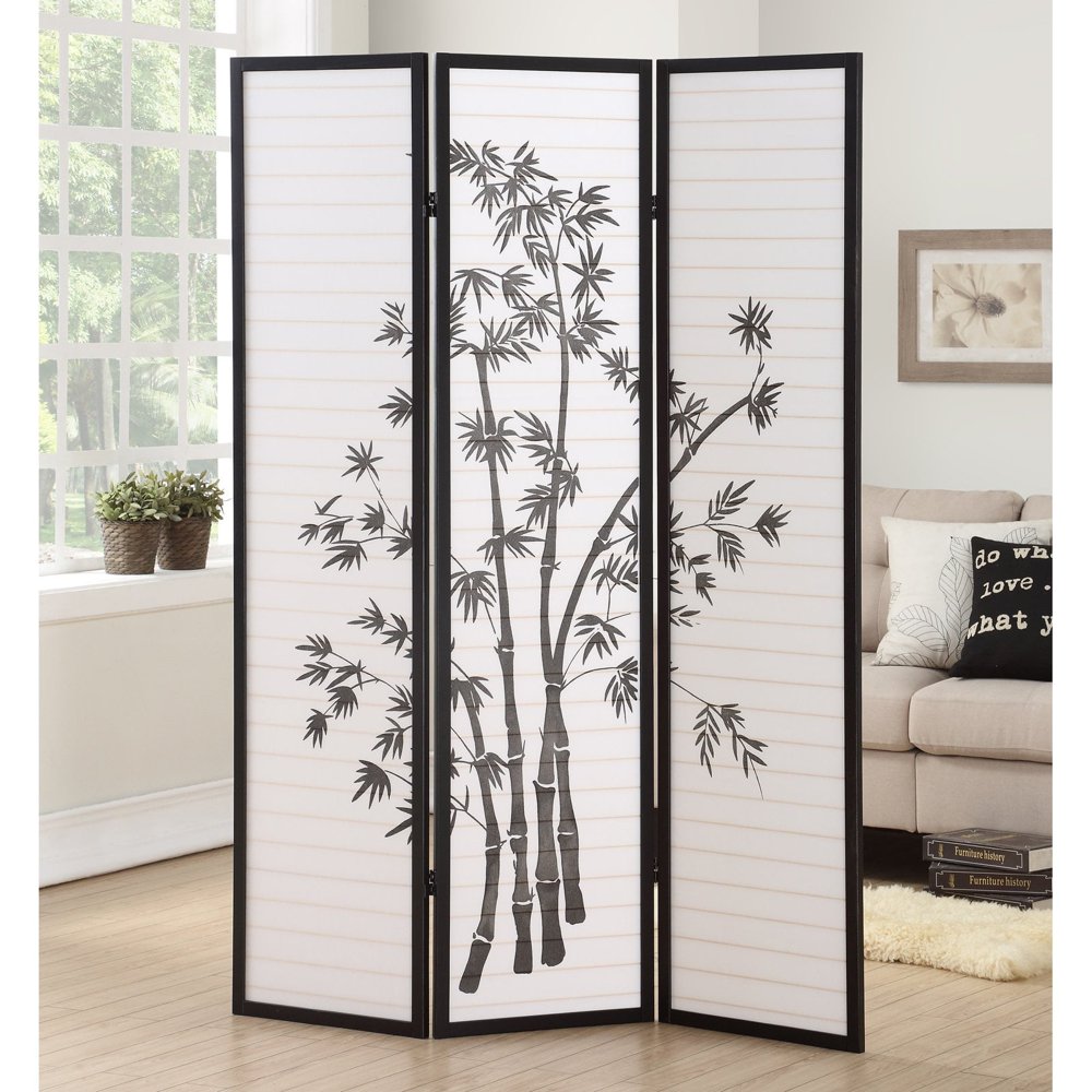 Roundhill Furniture Bamboo Print 4 Panel Framed Room Divider Screen, 70
