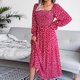 thumbnail image 5 of Vestido largo medio de cintura alta con cuello cuadrado estampado Otoño Invierno para mujer Fridja  yut7216, 5 of 7