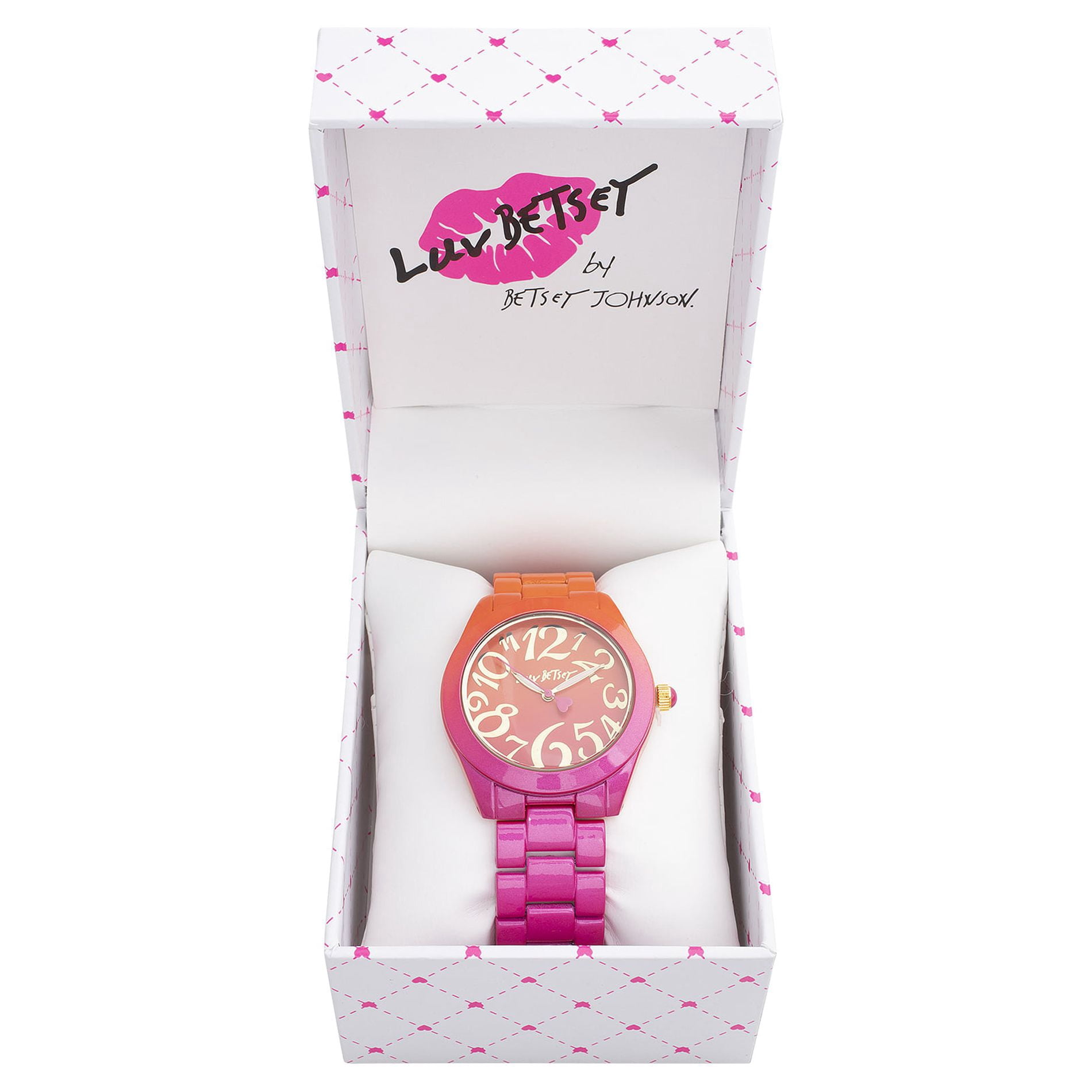 Luv Betsey Women's All Over Gradient Printed Orange and Fuchsia Case, Dial and Band Watch