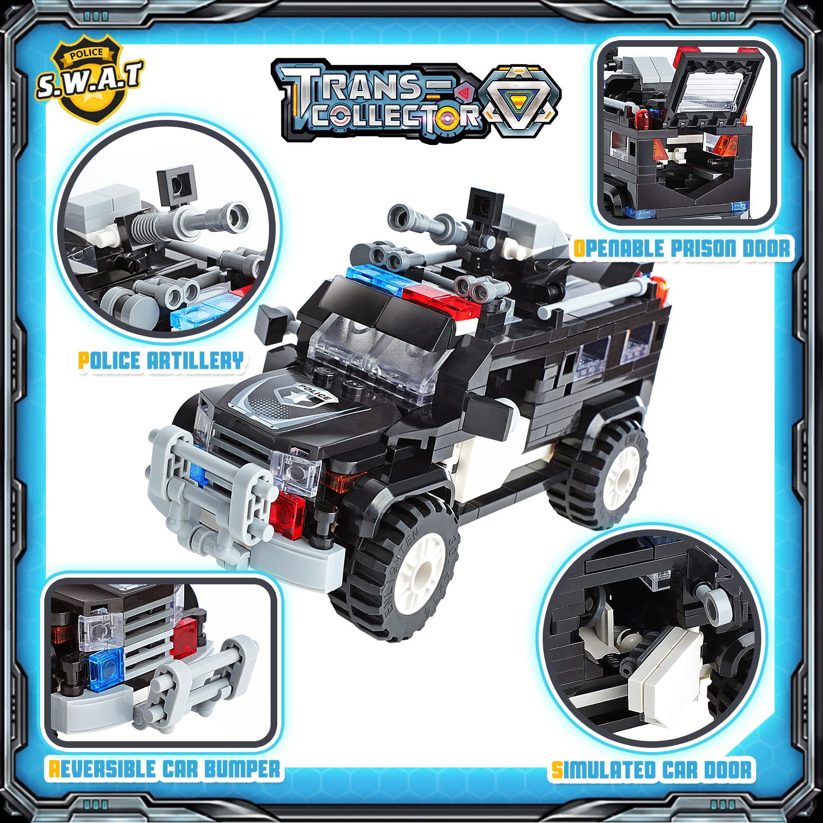 ENP City Police Building Set, 680 Pcs Building Block for Boys Girls, Armored Vehicles with Cop Cars Building Toy, Gift for Kids 6-18, Black