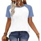 thumbnail image 5 of Camisetas de manga corta de verano para mujeres Moda de manga de raglan Color bloqueado cuello redondo Blusa casual Camisetas de manga corta de mujer Casual, 5 of 8