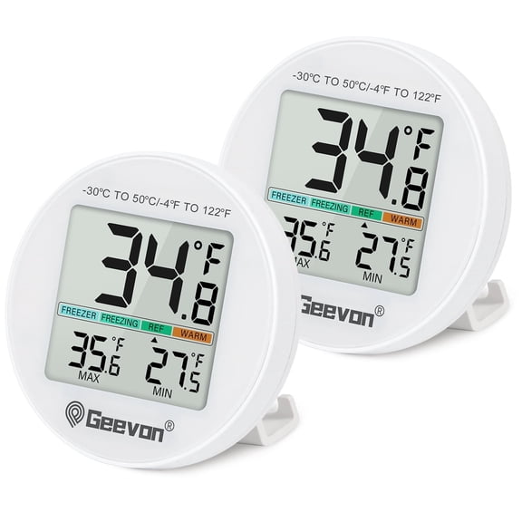 Small Digital Refrigerator Thermometer 2 Pack,IP65 Waterproof Commercial and Home Use,Max/Min Record Function with LCD Screen,Stand and Magnetic Back,for Fridge,Freezer Scenarios