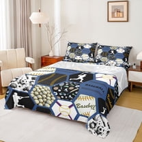 Castle Fairy Adults Female Men Baseball Gamer Twin Sheet Sets 3pcs,Abstract Honeycomb Hexagon Twin Fitted Sheet Microfiber,Sport Theme Breathable Flat Sheet,Microfiber Bedroom Decor