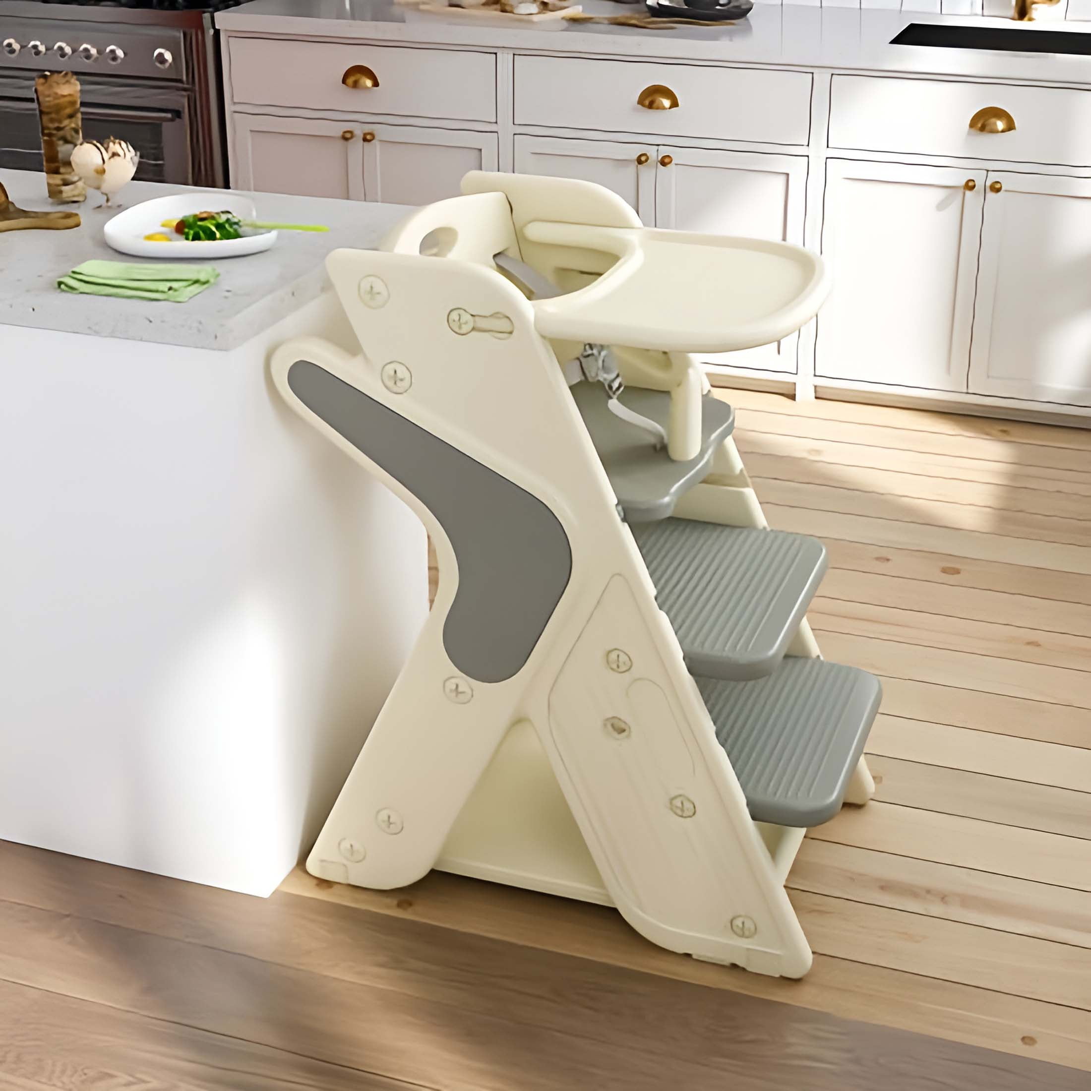 Adjustable Multifunctional High Chair,Child Feeding Seat with 5-Point Safety Harness and Removable Large Tray