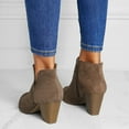thumbnail image 3 of Suede Fall Boots for Women 2025 Stacked Heeled Booties Round Toe Zipper Heels Casual Ankle Boots, 3 of 5