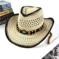 thumbnail image 2 of Western Cowboy Hat For Men And Women Outdoor Classic Style Wide Brim Beaded Band Sun Blue, 2 of 3