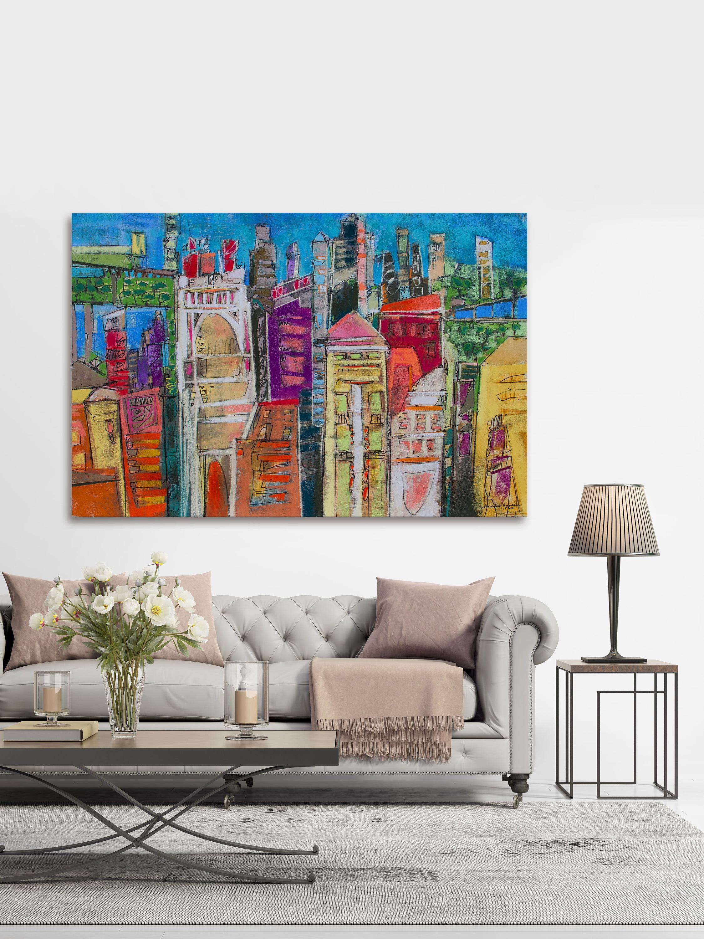 "City Skyline 6" Painting Print on Wrapped Canvas