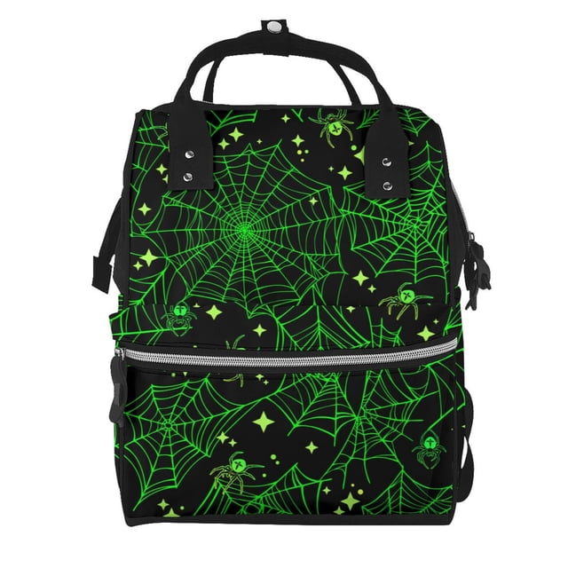 Disketp Green Bright Web with Spiders Mochila de Pañales de Gran Capacidad con Múltiples Bolsillos, Mochila de Viaje Multifuncional para Bebé, Unisex, Moderna y Resistente