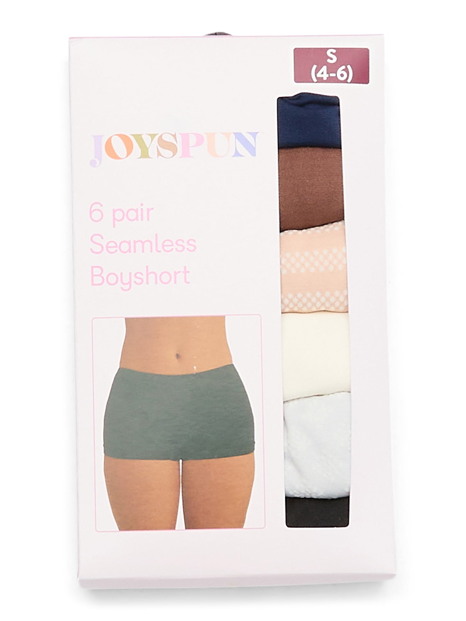 Joyspun Women's Seamless Boyshort Panties, 6-Pack, Sizes XS-XXXL