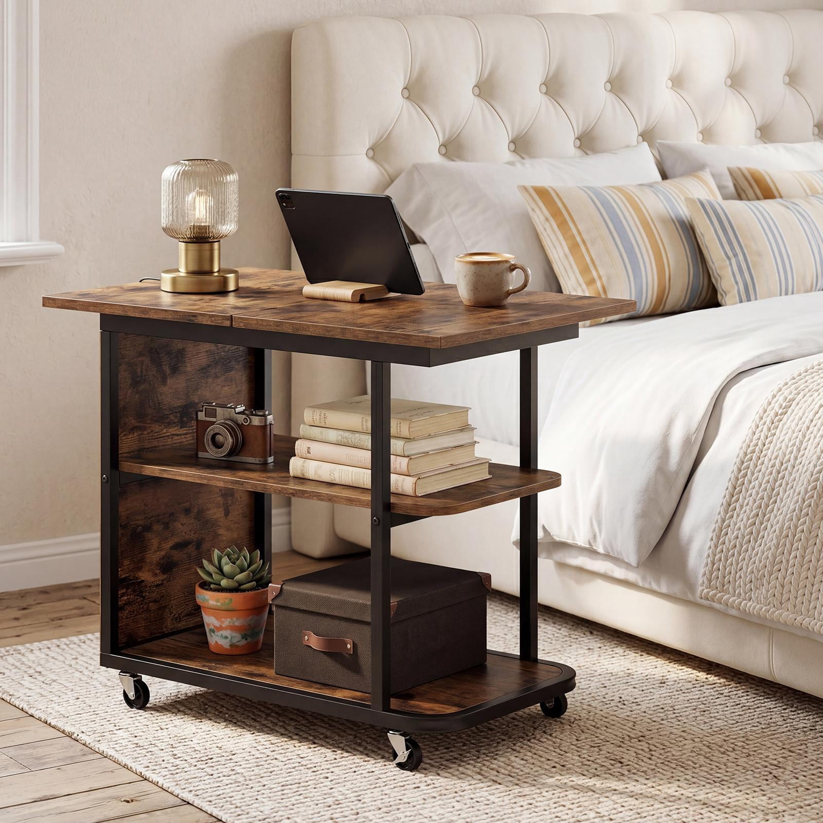 ZenStyle Set of 2 End Tables with Drawer, Shelf, X-Design Frame