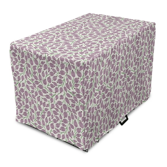 Flowers Dog Crate Cover, Russian Folk Art Inspired Style Flower Petals Botanical Fashion Retro, Easy to Use Pet Kennel Cover Small Dogs Puppies Kittens, 7 Sizes, Green and Grey Pink, by Ambesonne