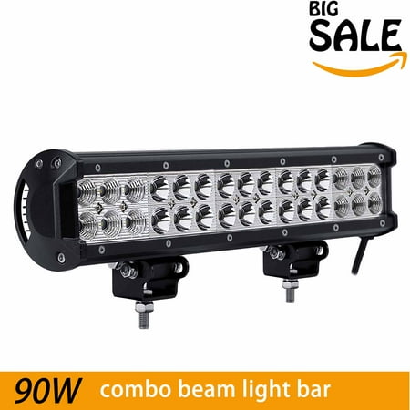 - 90W 14 Inch LED Work Bar Lights - 6000LM - Spot/flood Combo Beam Driving Jeep Off Road Lamps Bar, 2 Years Warranty