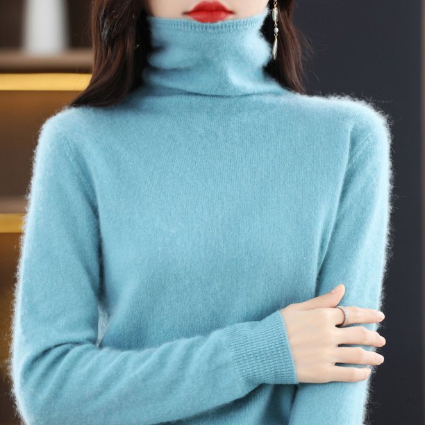 Suéter de lana para mujer, suéter de cuello alto de otoño e invierno, suéter suelto sin costuras, suéter de cachemira