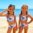 thumbnail image 2 of 4th of July Girls Swimsuit Size 6-7 Two Piece Sets Patriotic Bikinis Beach Vacation Summer Sleeveless American Flag Butterfly Girls Clothes Kids Swim Suit Swimwear Dark Blue 5-6 Years, 2 of 9
