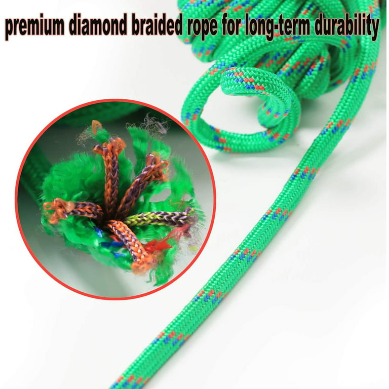 Wellmax Diamond Braid Nylon Rope, 3/8 inch by 50 Feet Green Color, Heavy Duty