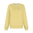 thumbnail image 5 of ManxiVoo Oversized V Neck Pocket Sweatshirt for Women Cozy Winter Wear Soft Fabric Comfort Fit Long Sleeve Tops L Size Yellow, 5 of 5