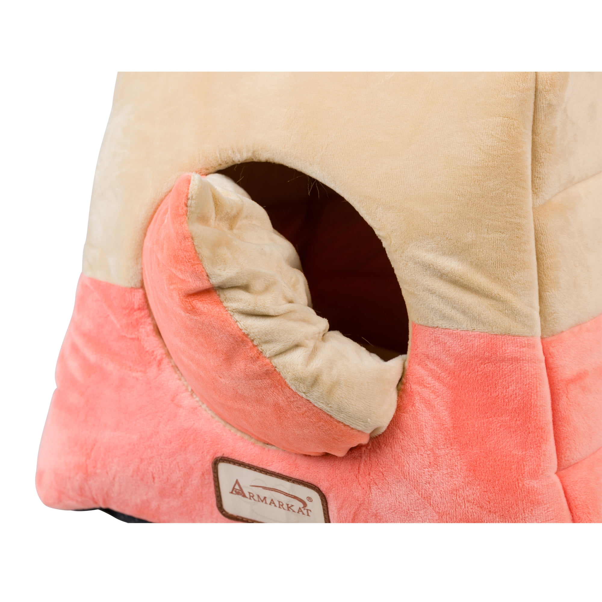 Armarkat 2-In-1 Cat Bed Cave Shape And Cuddle Pet Bed, Orange/Beige
