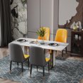 thumbnail image 3 of Dining Chairs Set of 4, PU Leather Living Room Chairs, Modern Upholstered Dining Room Chair with Iron Metal Gold Plated Legs, Bicolor Armless Side Chair for Kitchen, Dining Room, Living Room, Orange, 3 of 9