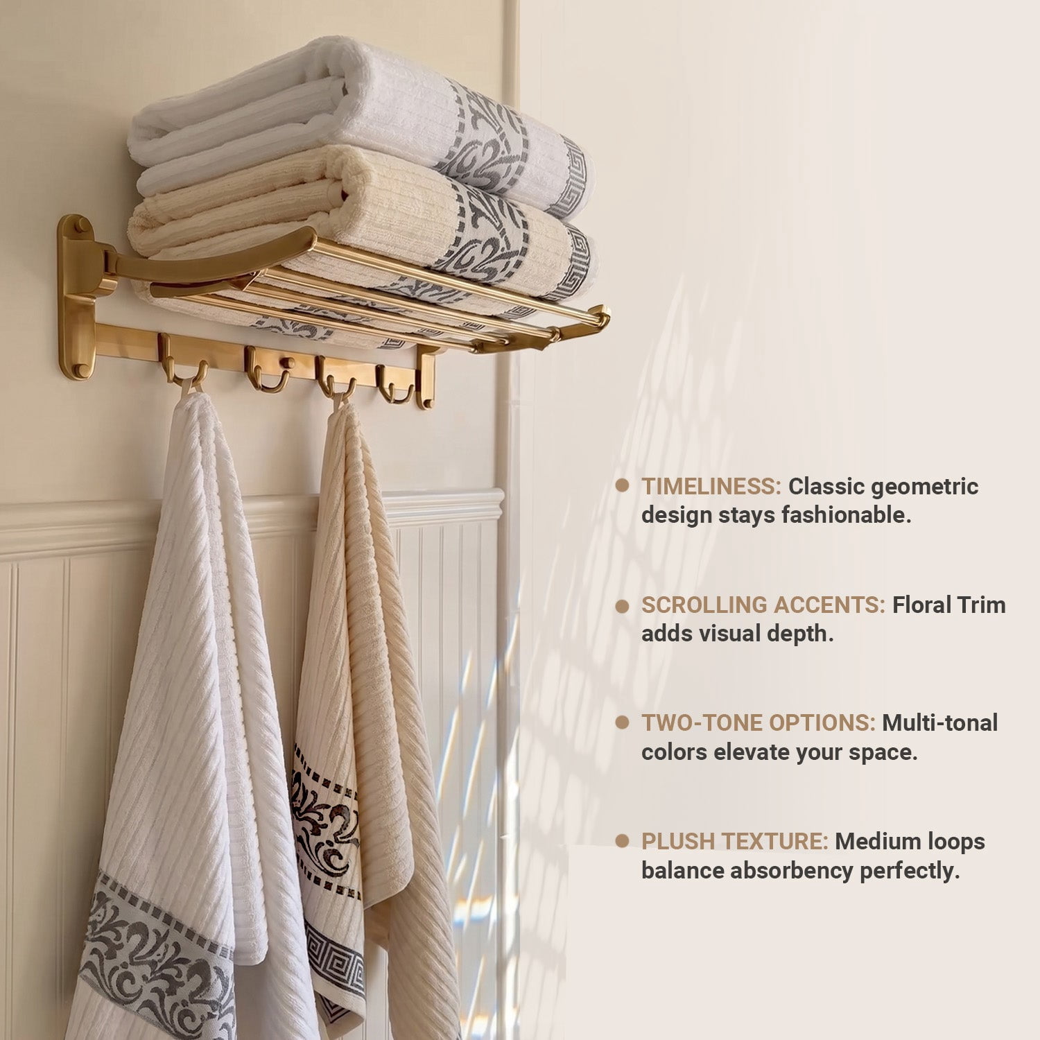Superior Athens Cotton Greek Scroll Bath Towel Set of 4, Quick Dry Towels, Navy Blue