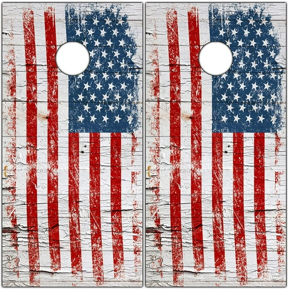 Cornhole Wraps for Boards Vinyl Decals (Set of 2) Lake Life - Corn Hole Bean Bag Toss Wrap Stickers Skins (Boards Not Included) (Cracked Wood Flag)