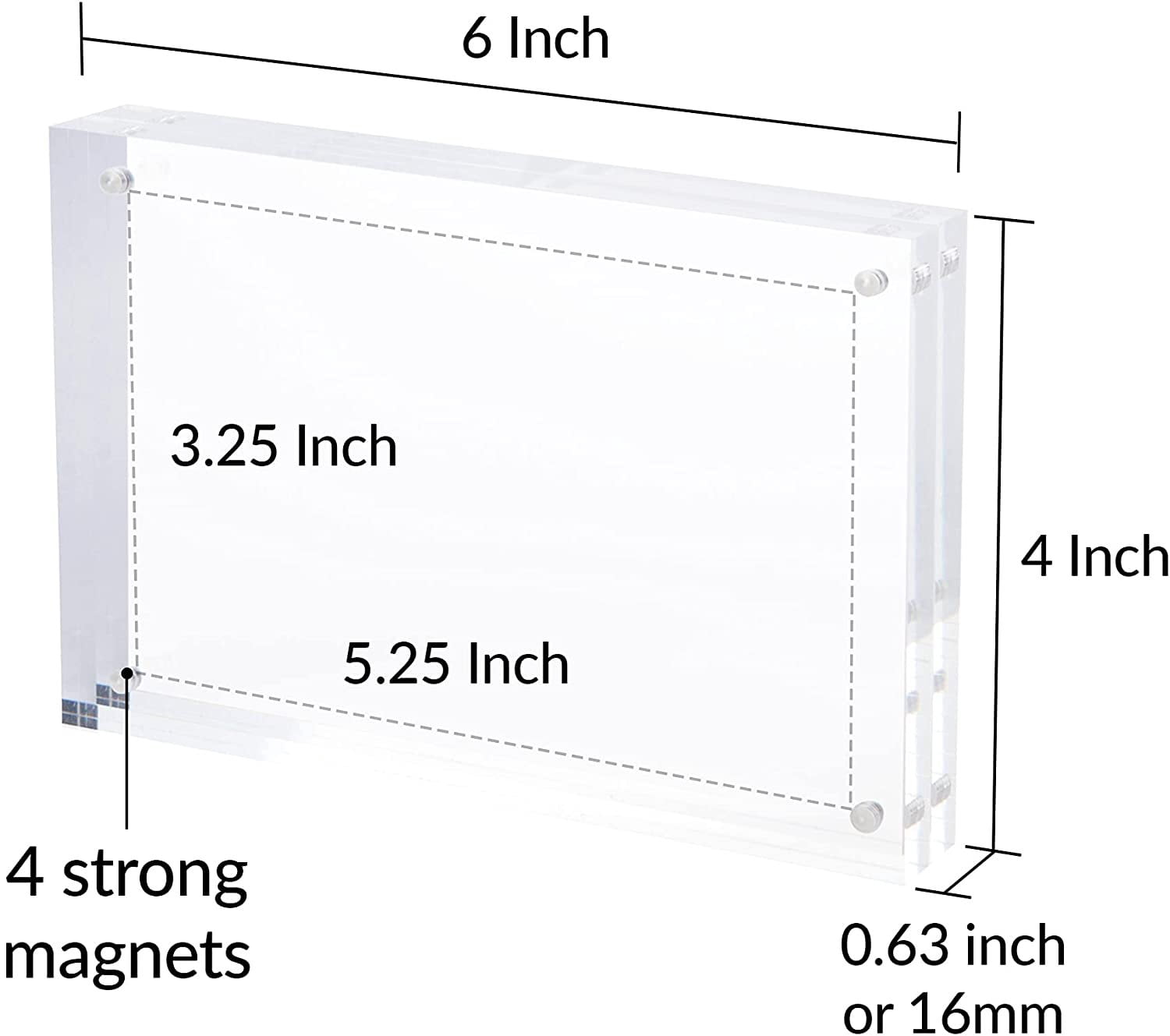 SimbaLux Magnetic Acrylic Photo Frame 4 in x 6 in Free-Standing Clear Desktop Floating Display, Pack of 3