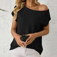 thumbnail image 4 of Zedker Womens Off One Shoulder Sweater Short Sleeve Casual Loose Knit Trendy Tops,Plus Size Black L, 4 of 7