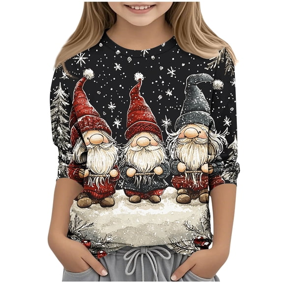 BaoFuBaoMei Boys Girls Long Sleeve Tops Christmas Santa Claus Pullover Shirt Slim Crew Neck Fall Clothes for Christmas Dinner Vacation Holiday