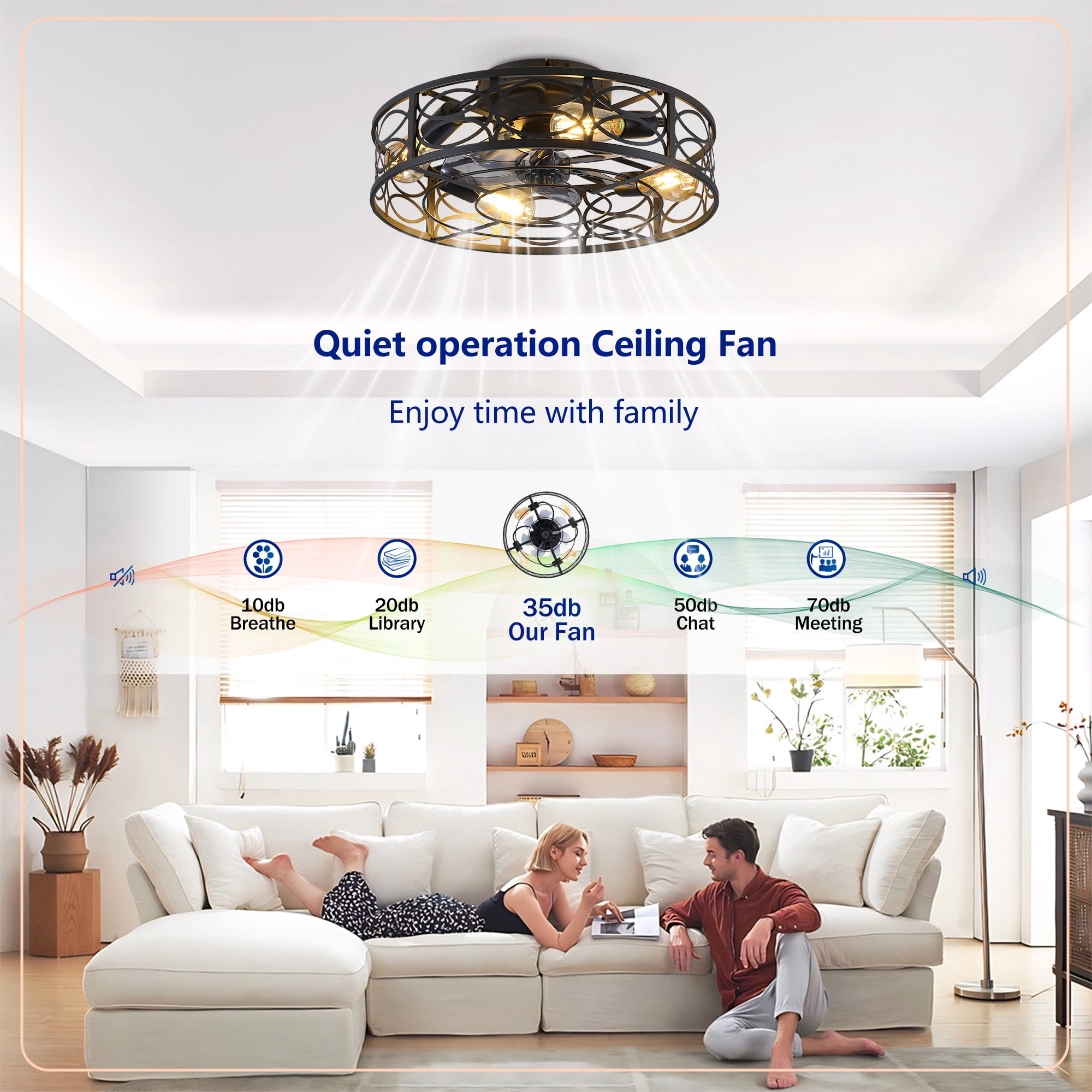Leumius 20" Caged Ceiling Fans with Lights and Remote, Flush Mount Caged Ceiling Fan 6 Speed Reversible with Remote Control for Living Room Bedroom Dining Room Bronze (NOT Included Bulbs)