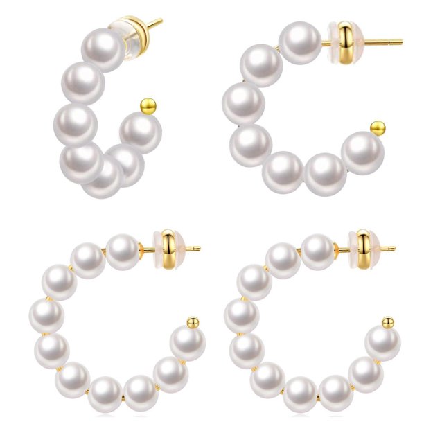 Pearl Hoop Earrings for Women Small Pearl Hoop Earrings Gold Plated Open Large Circle Round Pearl Earrings Jewelry Birthday Gift for Women