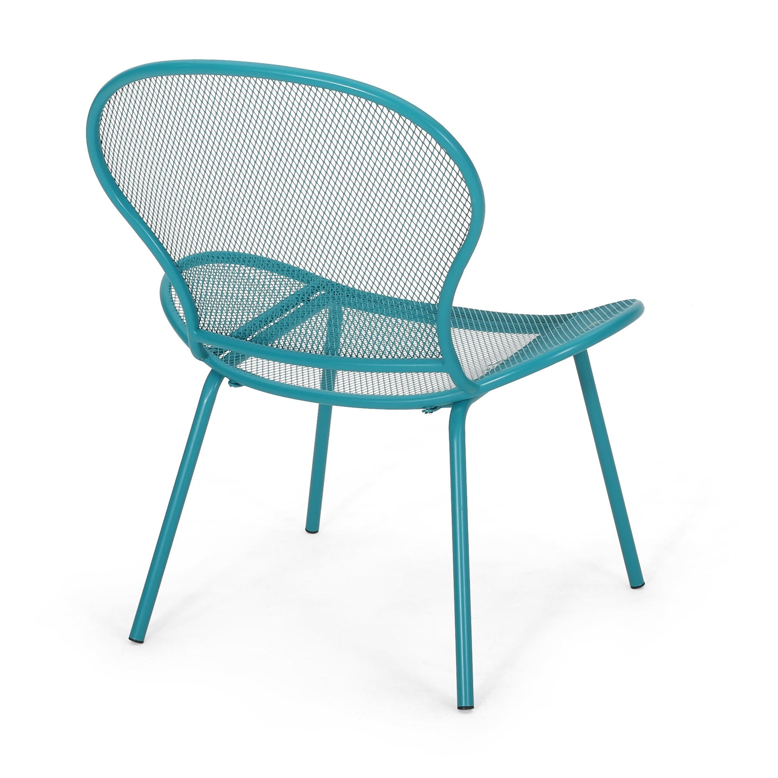 Kreighton Modern Outdoor 2 Seater Iron Chat Set with Side Table, Matte Teal